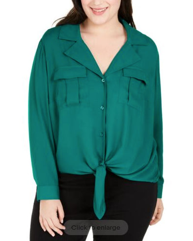 INC International Concepts Women's Tie Front Blouse Green Size 2X