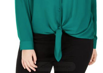 INC International Concepts Women's Tie Front Blouse Green Size 2X