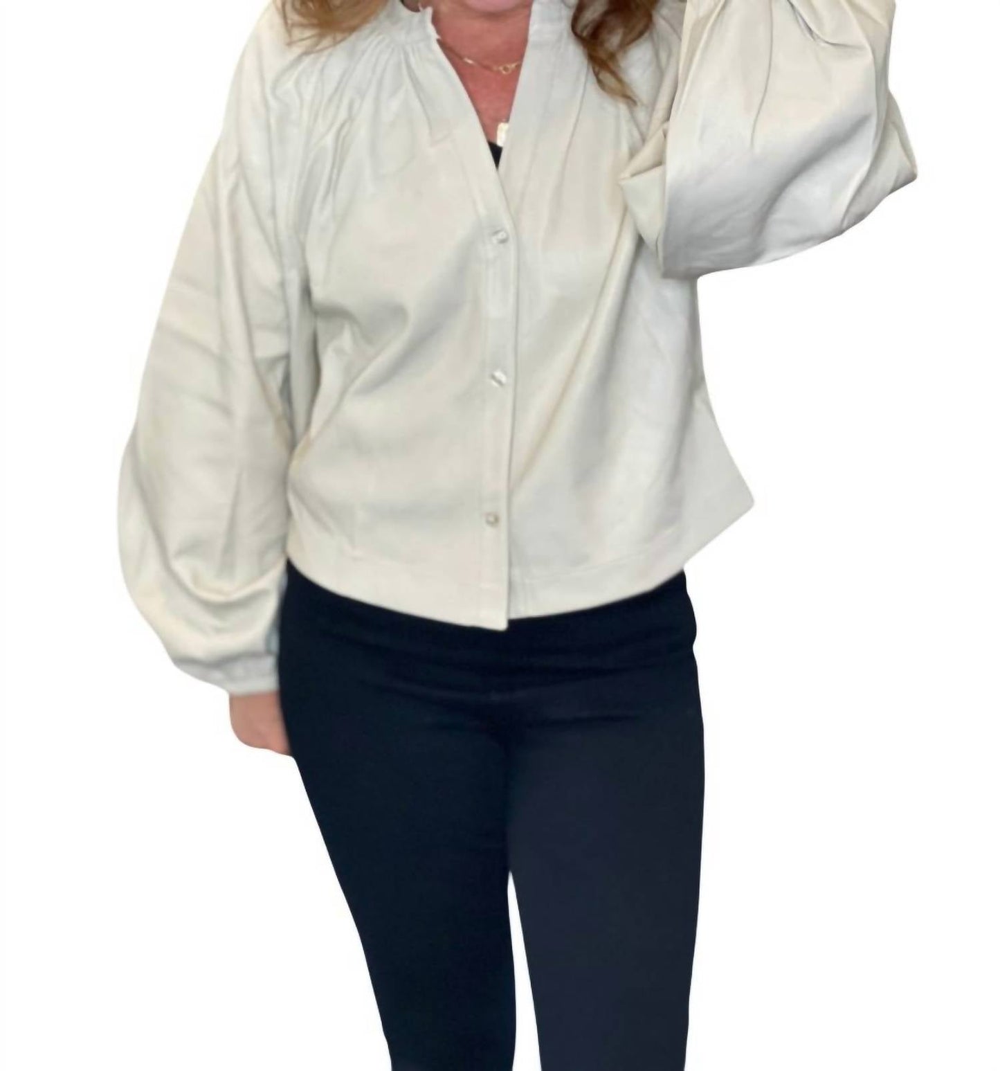 Dolce Cabo - Vegan Leather Button Down Peasant Top