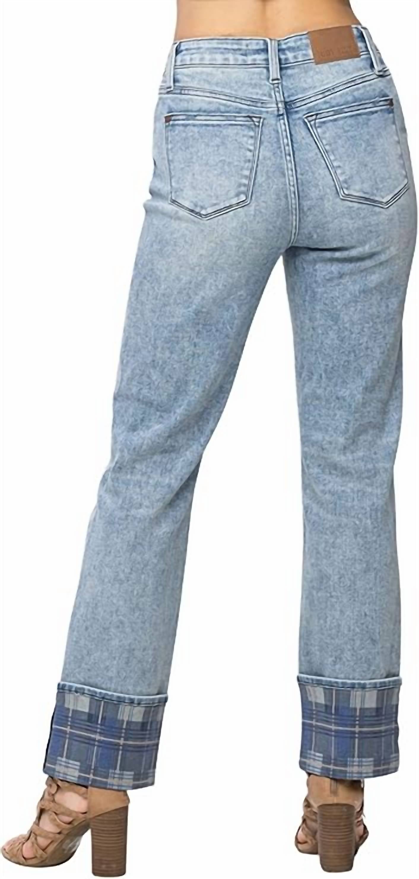 Judy Blue - High Rise Plaid Cuff Vintage Straight Jeans