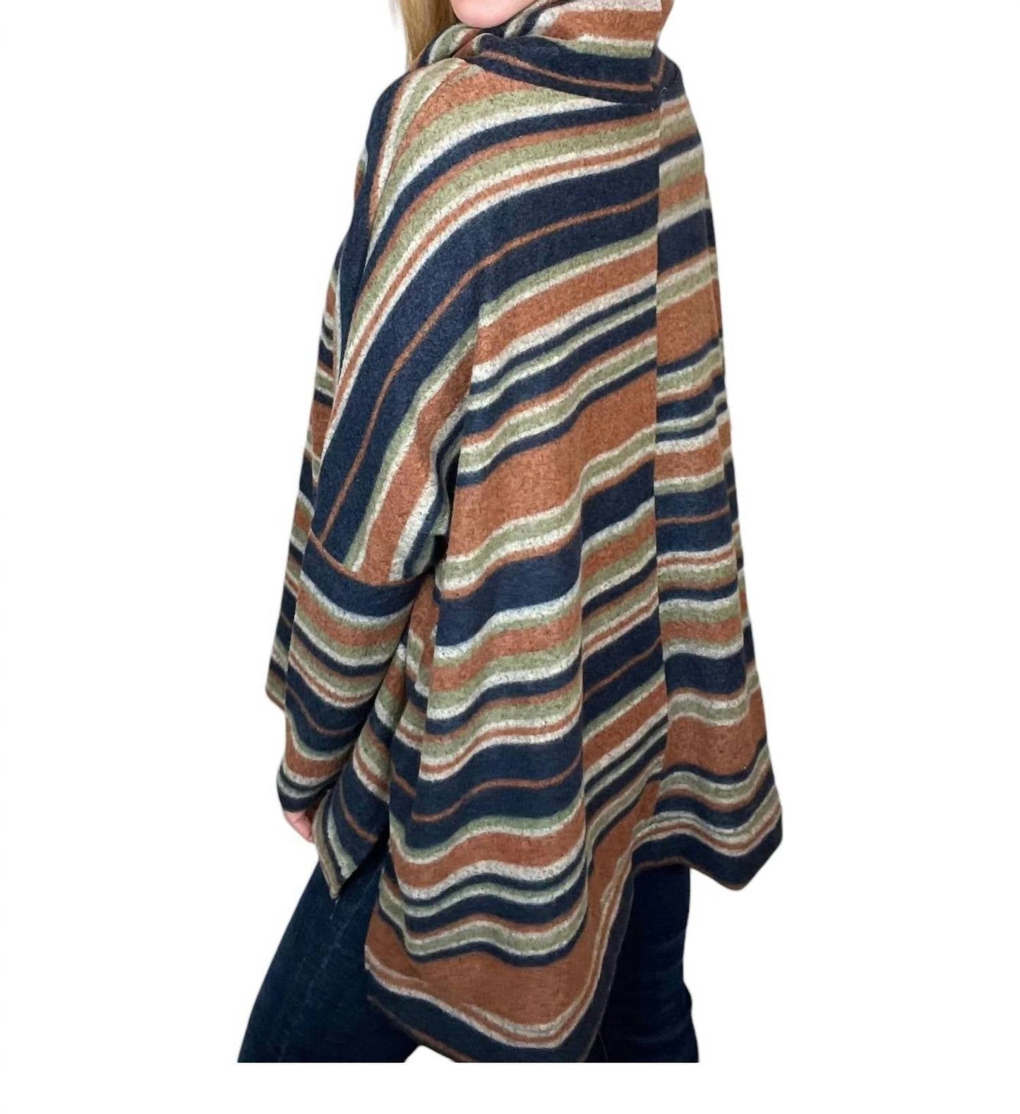 143 Story - Multi Striped Cowl Neck Top Long Sleeve