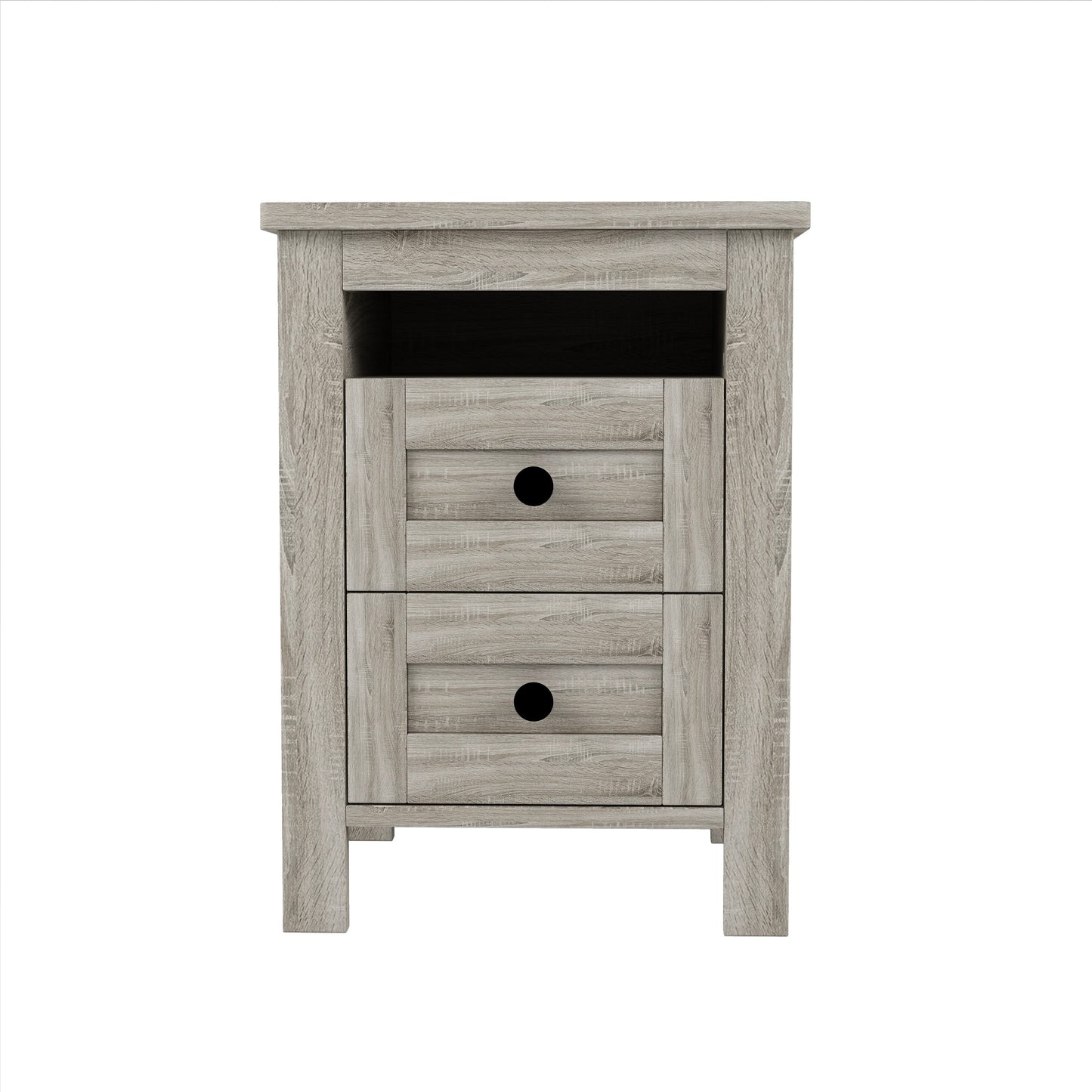 3-Pieces Bedroom Set Queen Size Farmhouse Platform Bed with Storage Headboard and Charging Station