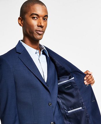 Tommy Hilfiger Men's Regular Fit Blue Sharkskin Blazer Blue Size 46