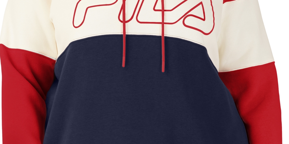 Fila Women's Timeless Logo Colorblocked Hoodie Red Size 1X