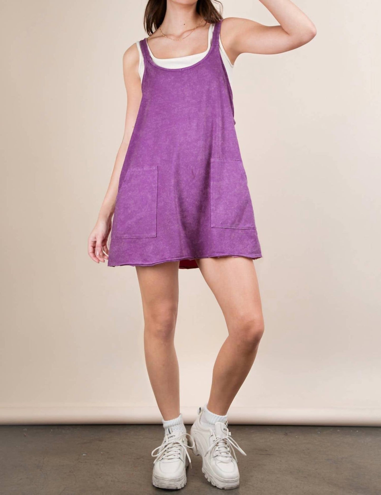 Very J - Mineral Washed Knit Mini Dress with Shorts Inside