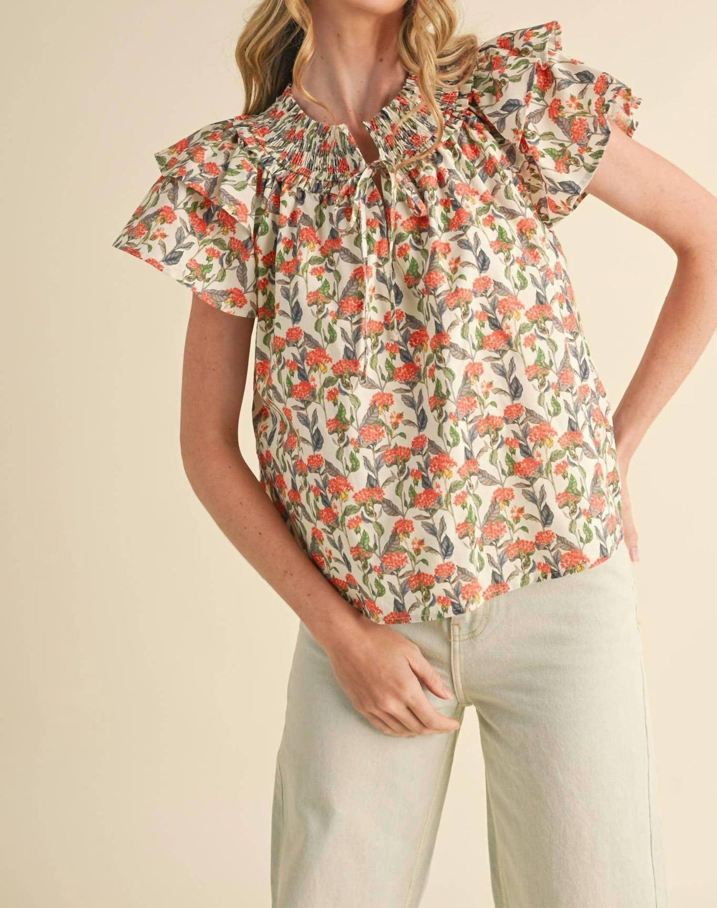 &Merci - Floral Flutter Sleeve Blouse