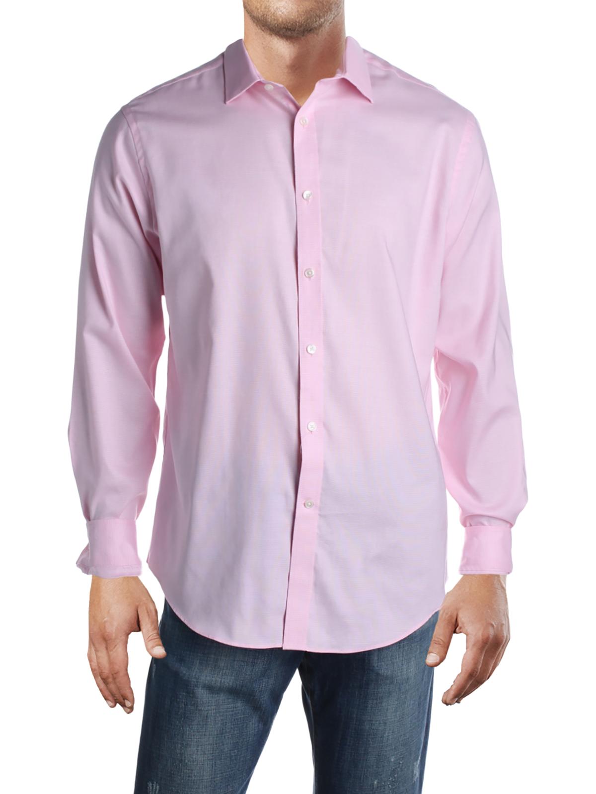 Tommy Hilfiger Men's Th Flex Fitted Non Iron Stretch Tonal Micro Stripe Dress Shirt Pink Size 17.5X32X33