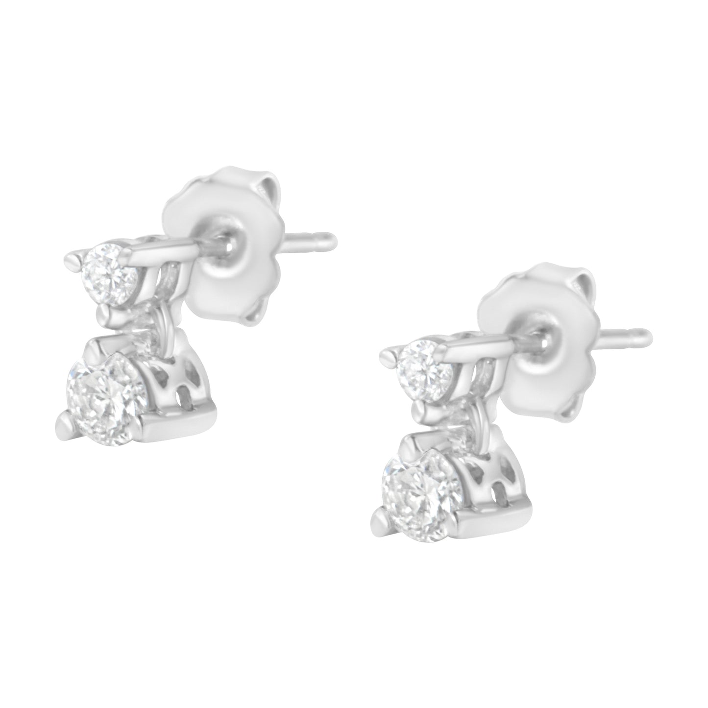 14KT व्हाइट गोल्ड 1/2 cttw डबल डायमंड डेंगल स्टड इयररिंग्स (H-I, I1-I2)
