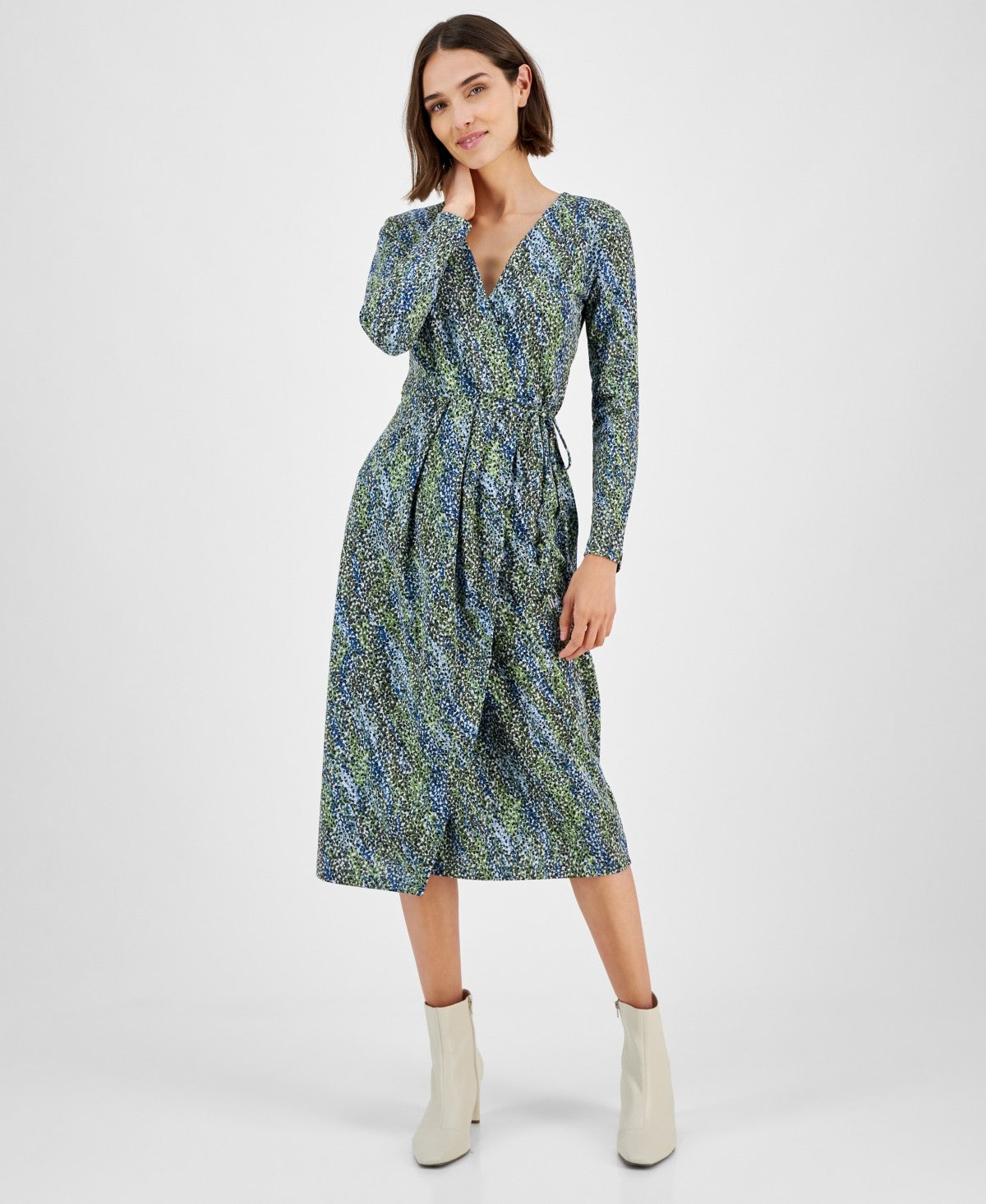 Boss Orange Womens Printed Long Sleeve Midi Wrap Dress Deep Sea Print