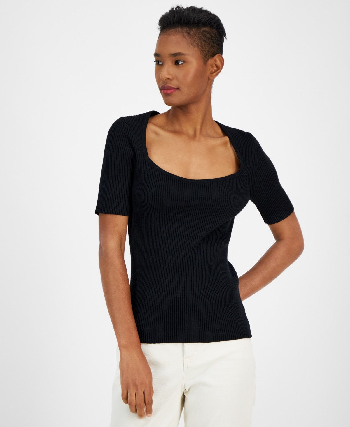 BOSS Square Neck Short Sleeve Sweater