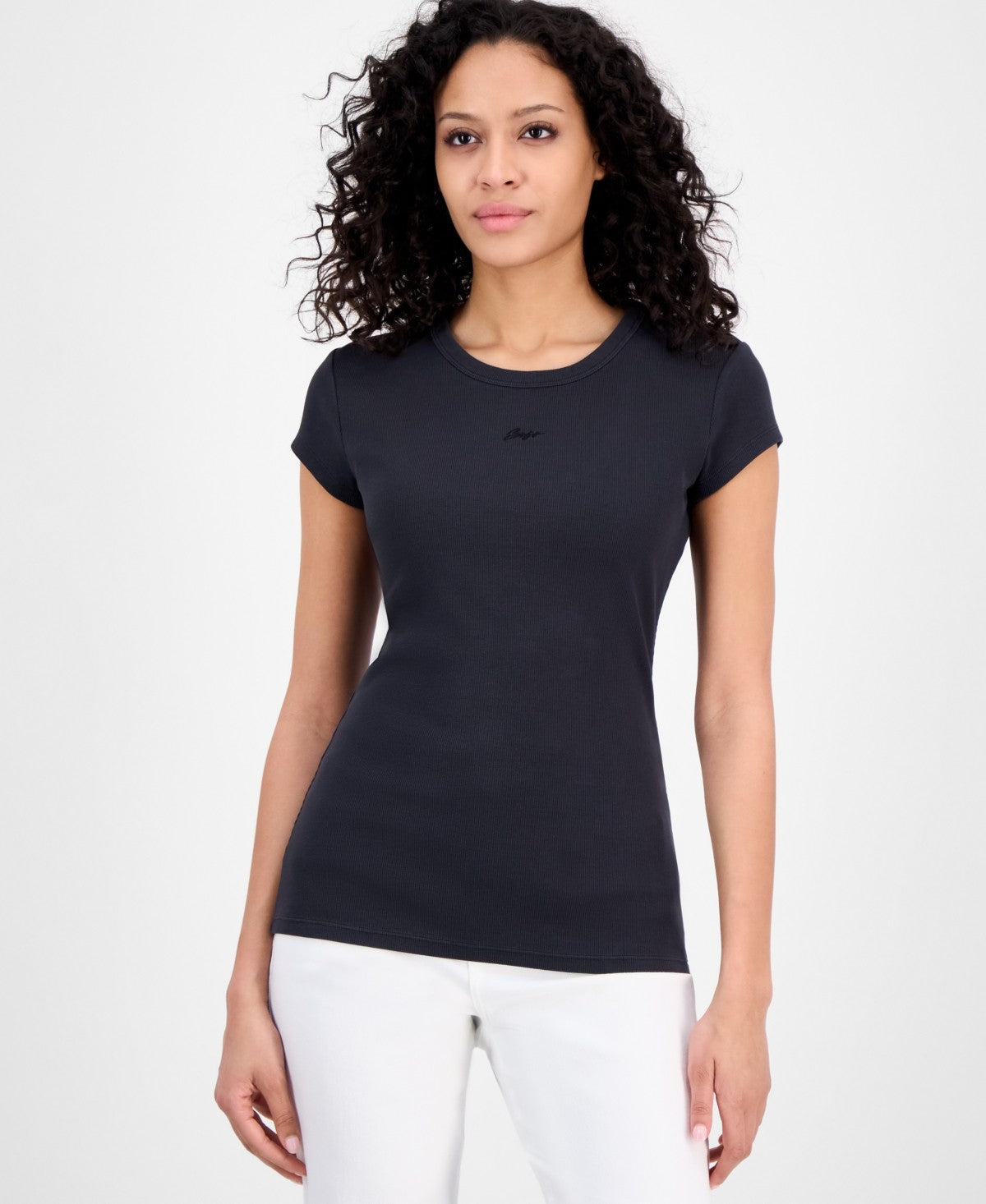 Boss Orange Womens Ribbed Open Back Short Sleeve Jersey Top Black
