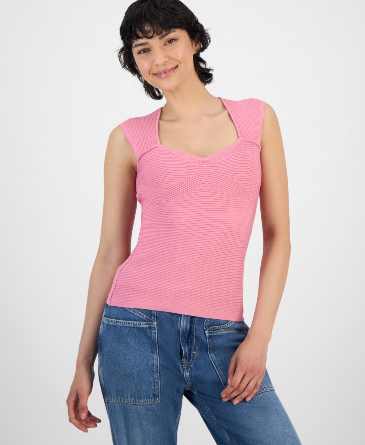 Boss Orange Womens Sweetheart Neck Sleeveless Knit Top Flamingo Pink