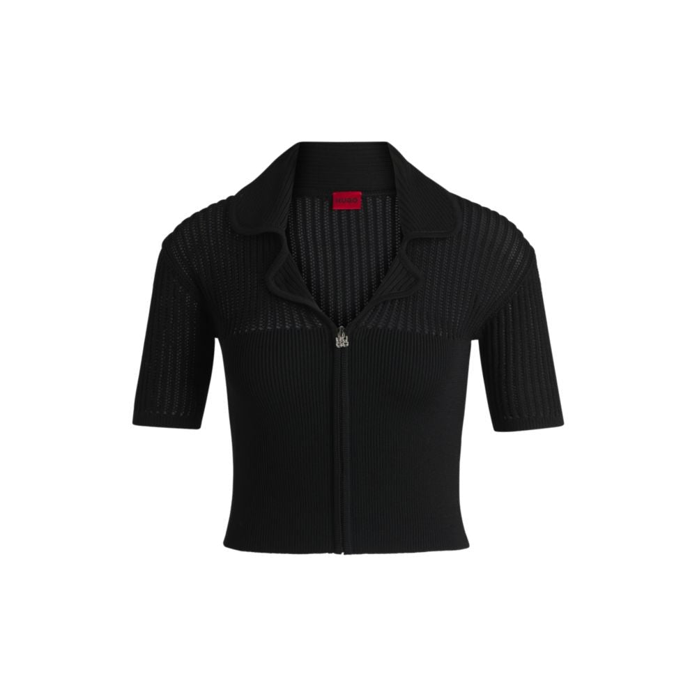 HUGO Womens Cropped Cardigan with Sheer Crochet Structure