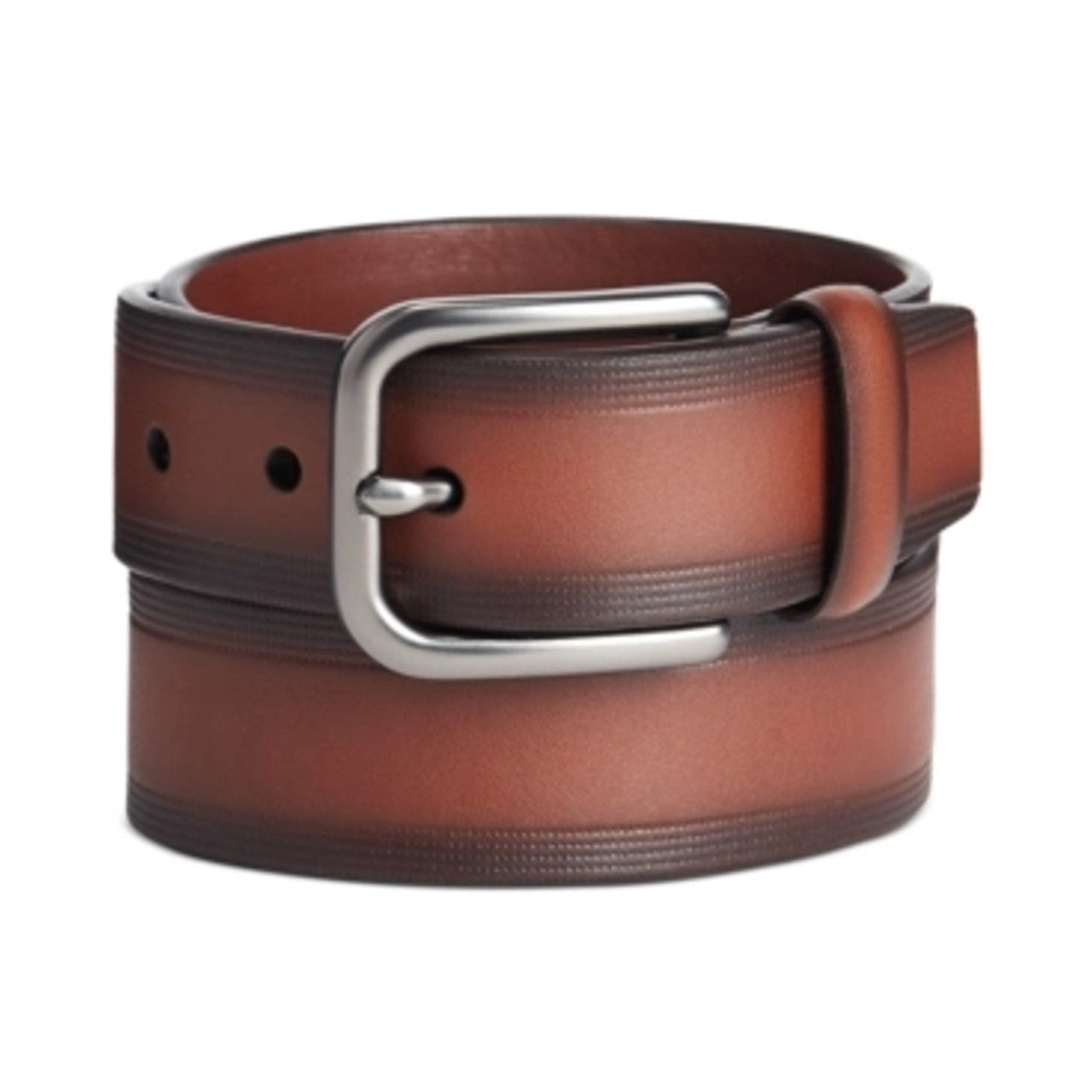 perry-ellis-mens-casual-leather-belt-with-embossed-pattern-in-brown-size-30