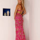 Aleta - Floral Sequin Embellished Halter Neck Prom Dress