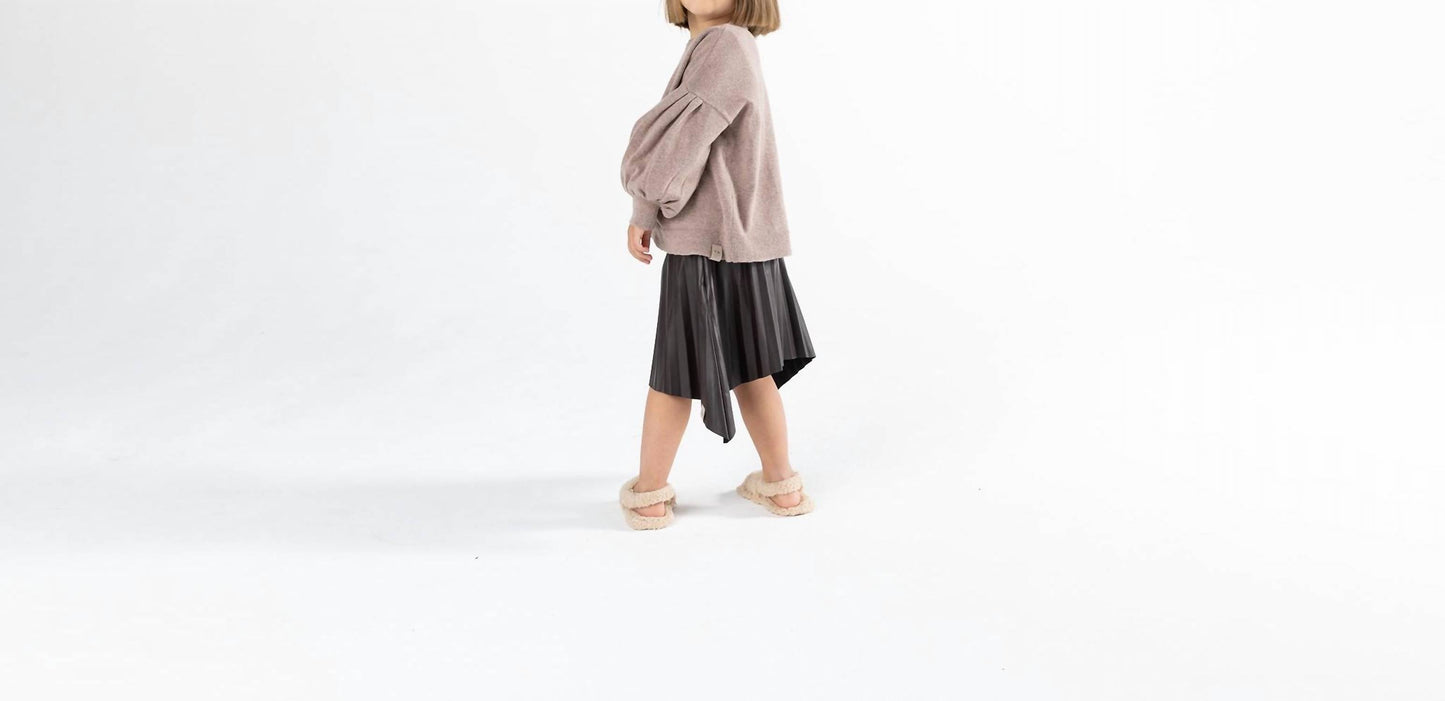 Omamimini - Faux Leather Hi-Low Pleated Skirt