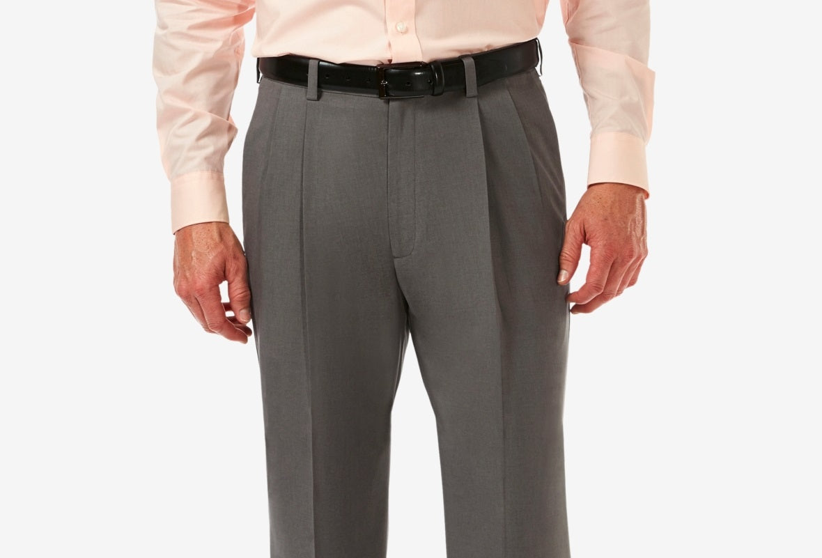 Haggar Men's Cool 18 Pro Classic Fit Expandable Waist Pleated Stretch Dress Pants Gray Size 42X29