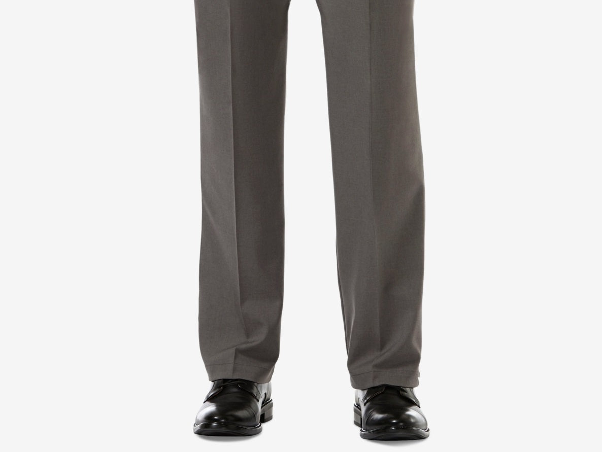 Haggar Men's Cool 18 Pro Classic Fit Expandable Waist Pleated Stretch Dress Pants Gray Size 42X29