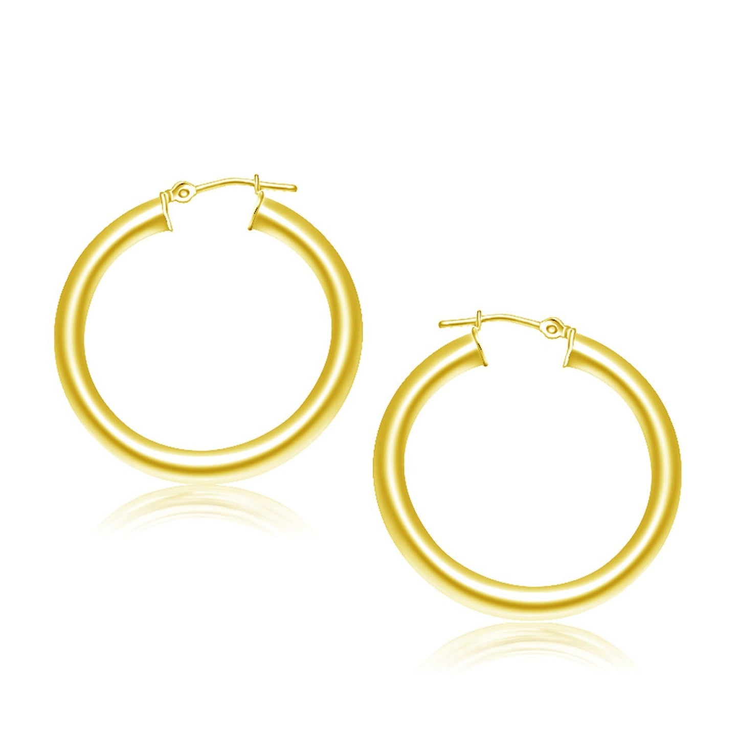 14k पीली गोल्ड पॉलिश हुप इयररिंग्स (30 mm)