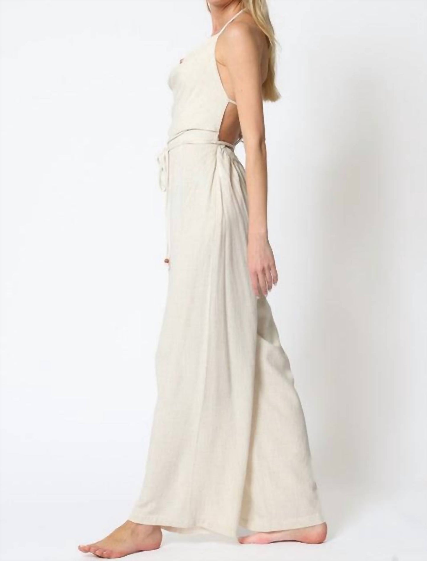 Aakaa - Iris Cowl Tie Back Neck Backless Belted Jumpsuit