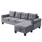 Modern Sectional Sofa Set with L Shape Chaise Lounge and Storage in Grey Velvet Fabric