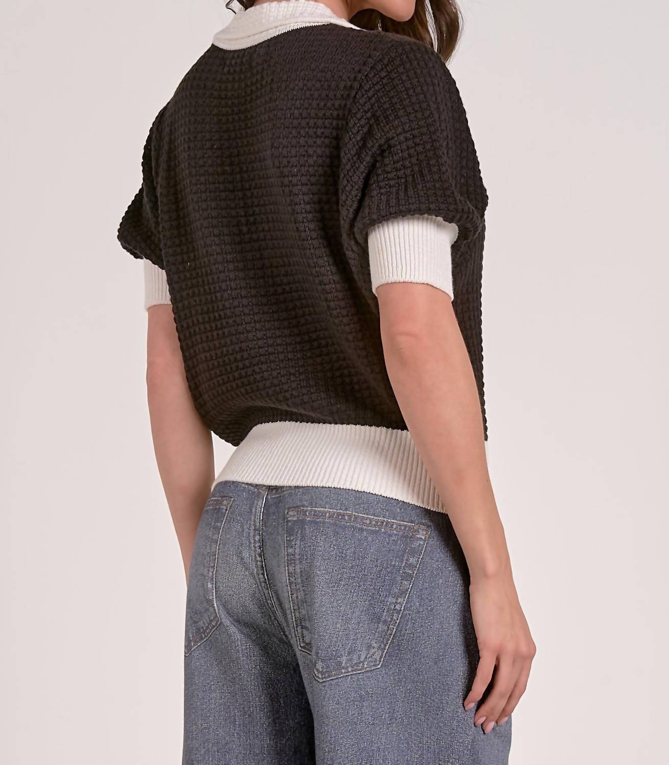 Elan - Clara Collared Elbow Sleeve Sweater