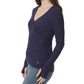 Anne Klein Women's Koney Ballet Long Sleeve Faux Wrap Top Blue Size Medium
