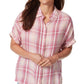 Gloria Vanderbilt Women's Plaid Pleated Back Button Down Top Pink Size Small