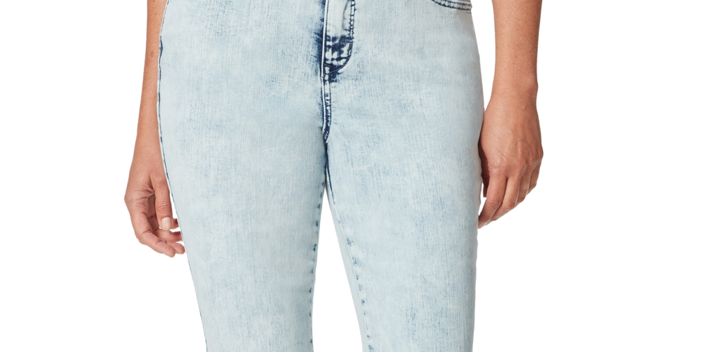 Gloria Vanderbilt Women's Zippered Pocketed Raw Hem Acid Wash Straight Leg Jeans Blue Size 14