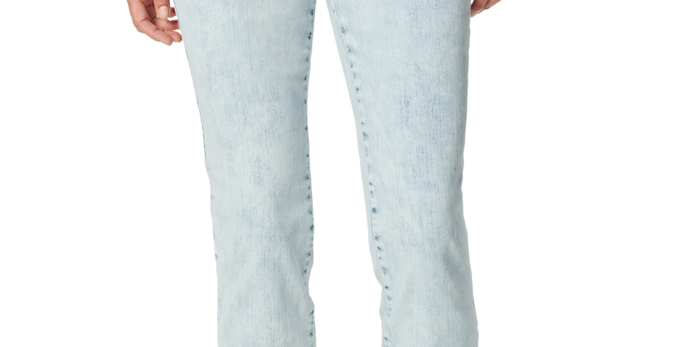 Gloria Vanderbilt Women's Zippered Pocketed Raw Hem Acid Wash Straight Leg Jeans Blue Size 14