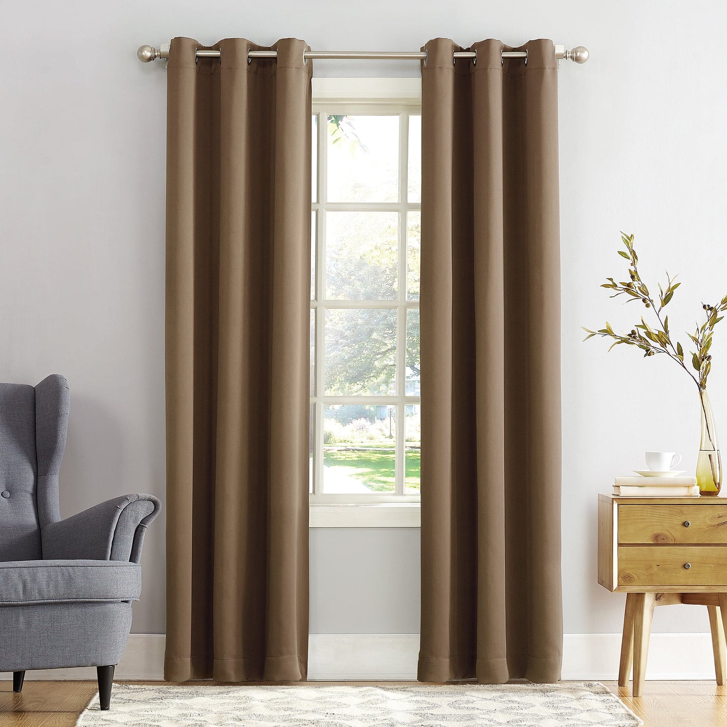 Sun Zero Preston Grommet Top Blackout Curtain Panel Brown Size 40X95