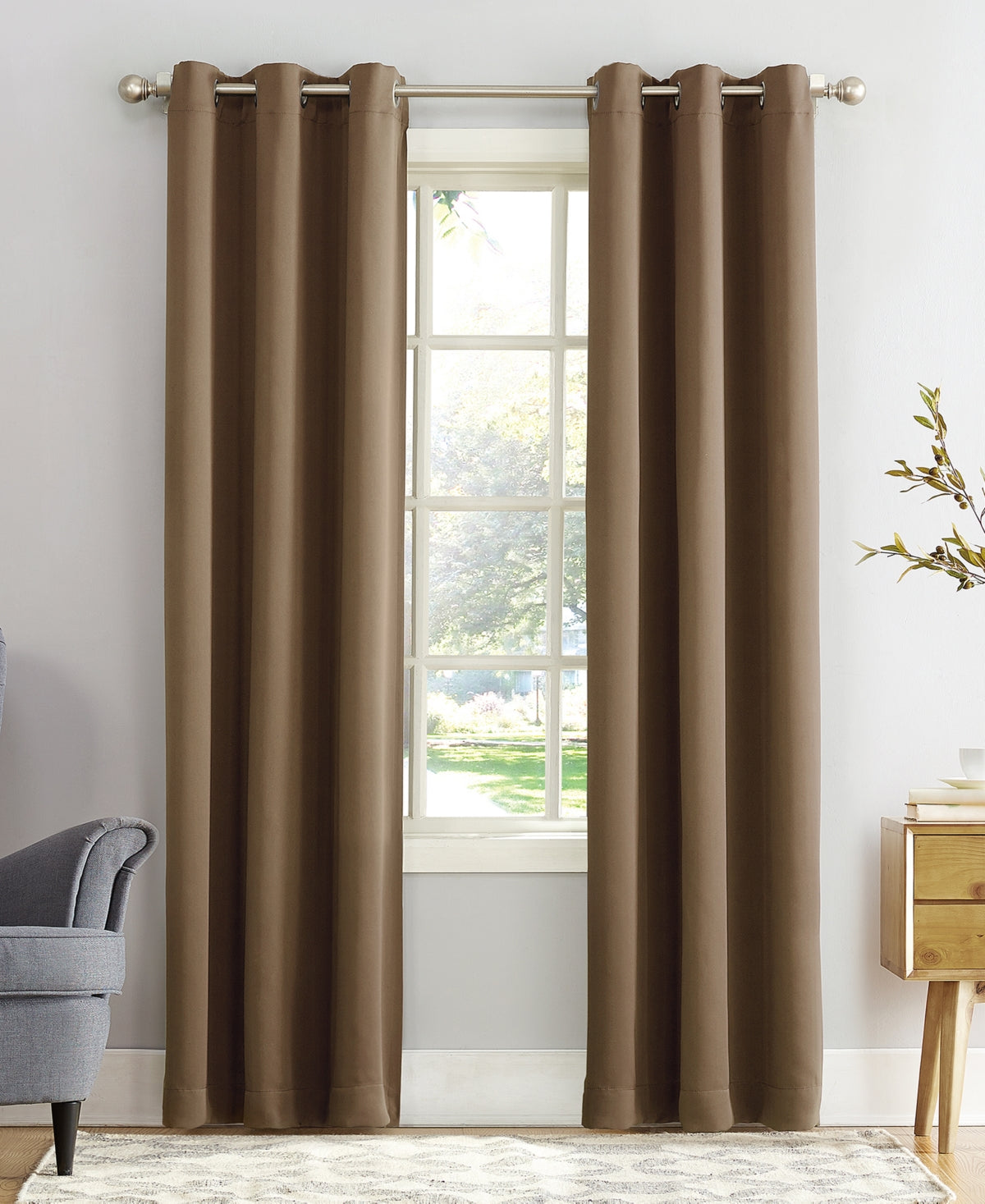 Sun Zero Preston Grommet Top Blackout Curtain Panel Brown Size 40X95
