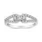 10K White Gold 1/2 Cttw Round Cut Diamond Three Stone Split Shank Band Ring (H-I Color, SI1-SI2 Clarity) - Size 6