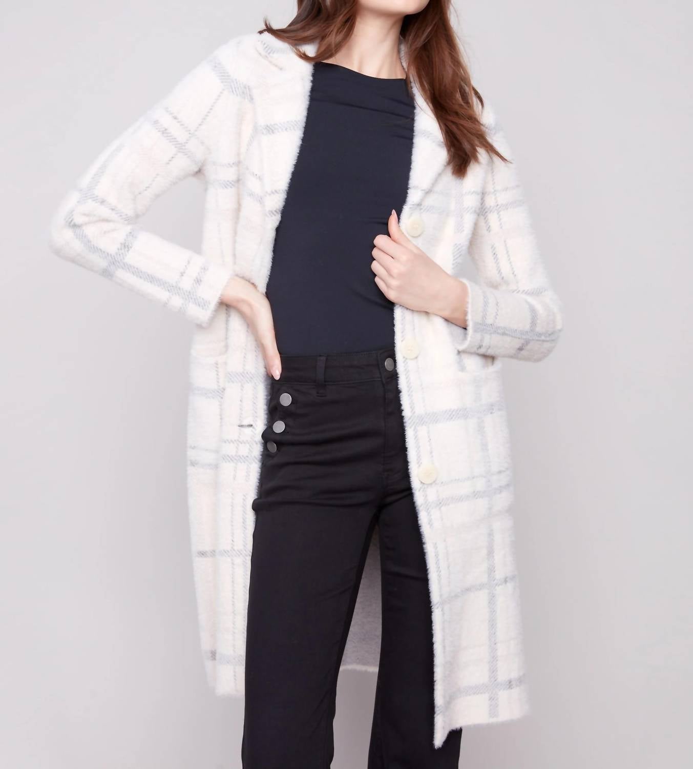 Charlie B - Long Knit Coatigan With Patch Pockets