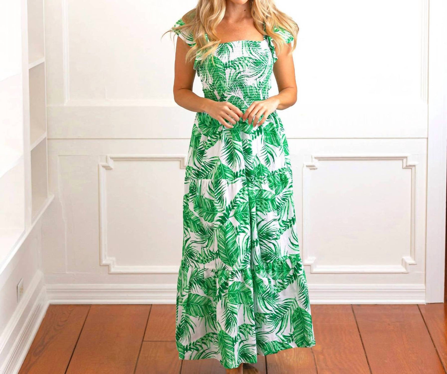 8 Oak Lane - Botanical Smocked Flutter Sleeve Dress