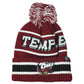 NCAA Zephyr Temple Owls Striped Soft Fleece Pom Pom Sport Cuffed Knit Beanie Hat