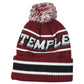 NCAA Zephyr Temple Owls Striped Soft Fleece Pom Pom Sport Cuffed Knit Beanie Hat