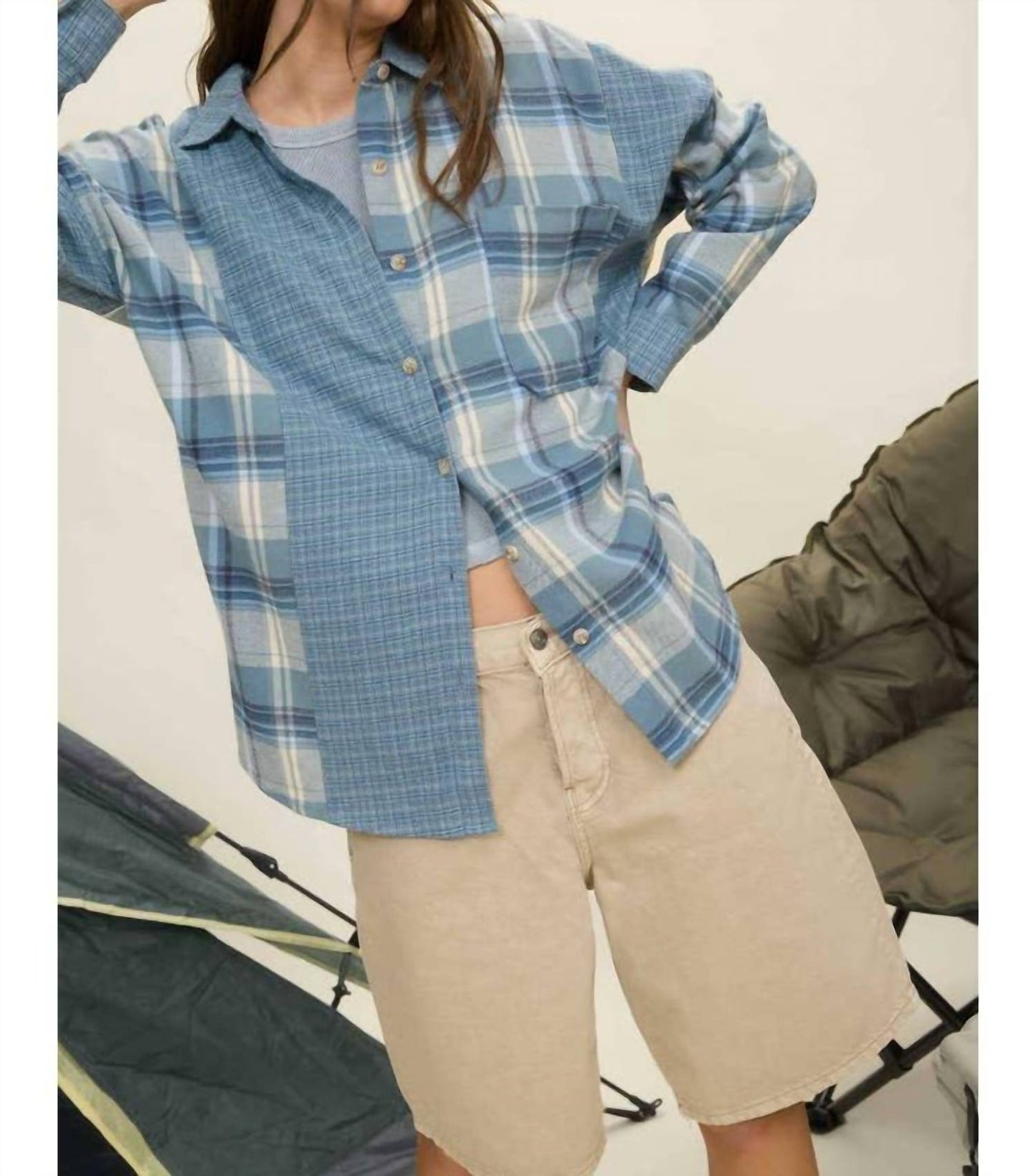 Blu Pepper - Colorblock Plaid Long Sleeve Button Down Shirt