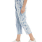 Frayed Women's Pocketed Zippered Button Closure Elastic Waist Raw Color Block Cropped Jeans Blue Size 26