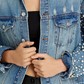 Exclusive Embellished Distressed Denim Jacket Blue