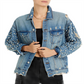 Exclusive Embellished Distressed Denim Jacket Blue