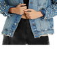 Exclusive Embellished Distressed Denim Jacket Blue