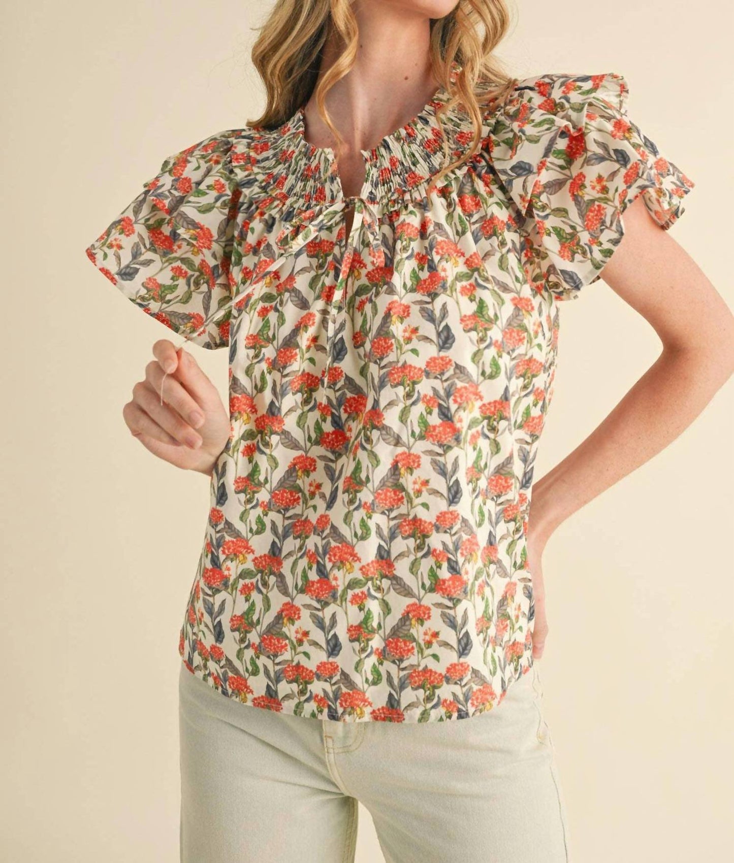 &Merci - Floral Flutter Sleeve Blouse