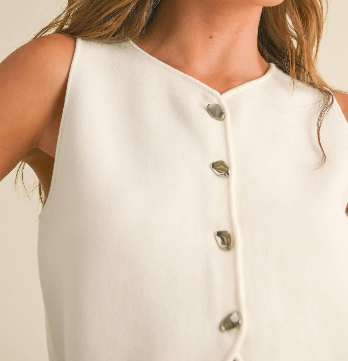 Miou Muse - J'adore Sculpted Metal Button Knit Vest