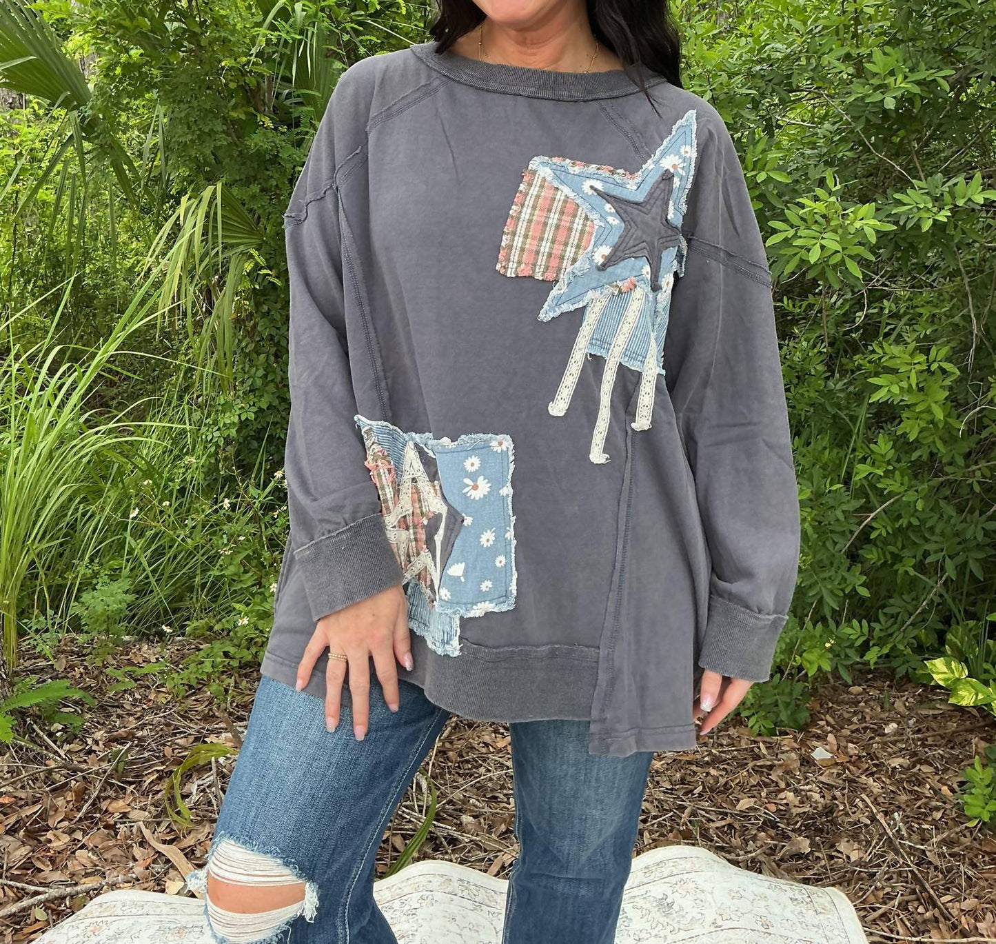 Blue Velvet - Star Patchwork Long Sleeve Top