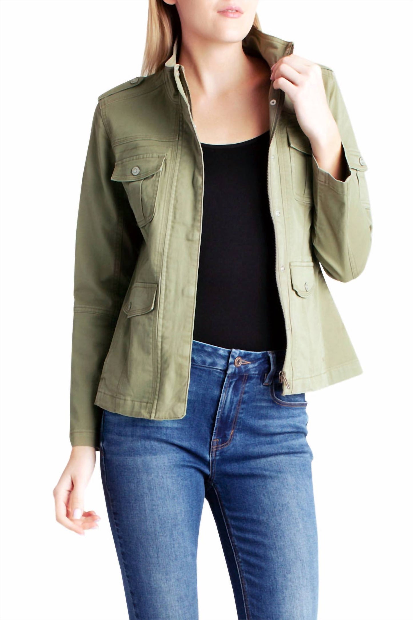 Kensie - Zipper Front Utility Jacket With Pockets