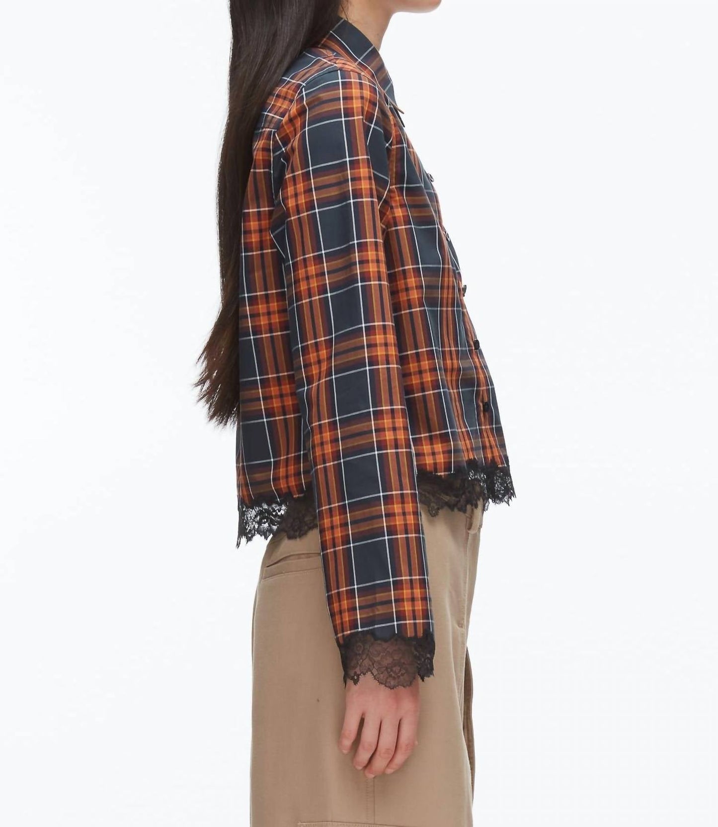 3.1 Phillip Lim - Long Sleeve Cropped Shirt With Lace Hem
