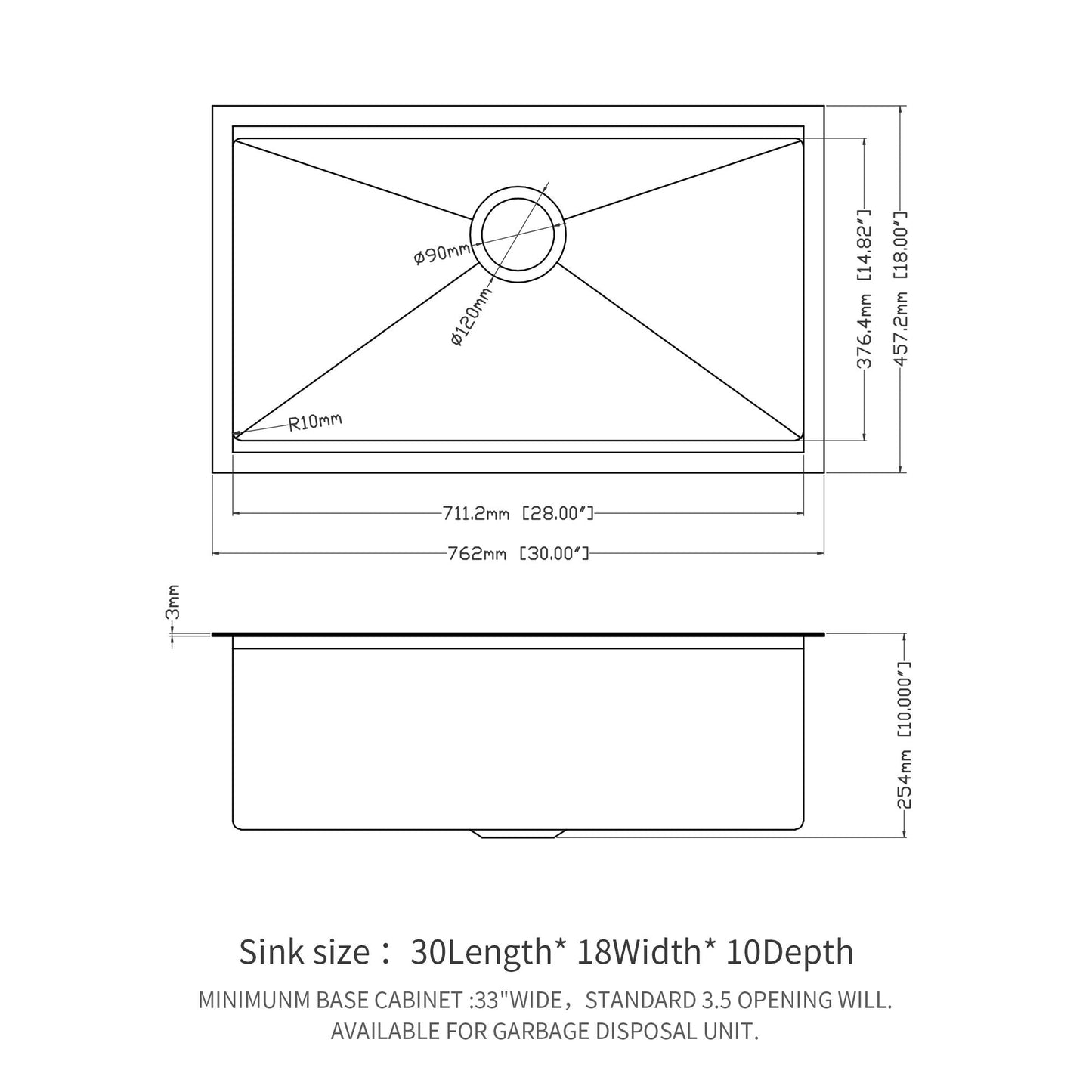 वर्कस्टेशन किचन सिंक 30" X 18" X 10" सिंगल बाउल अंडरमाउंट 16 गेज - गनमेटल ब्लैक