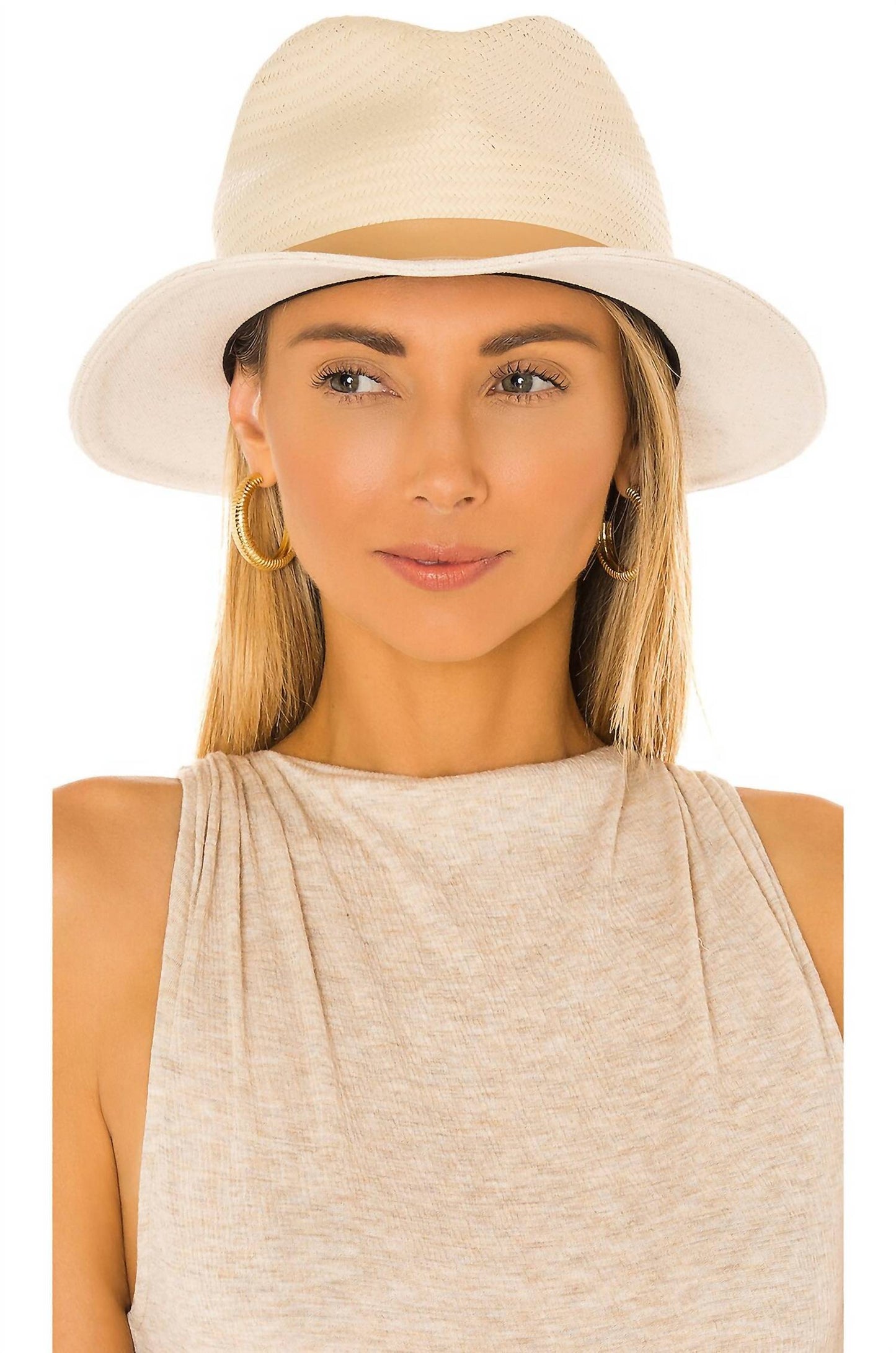Rag & Bone - Women's Fedorah Brim Leather Trim Straw Hat