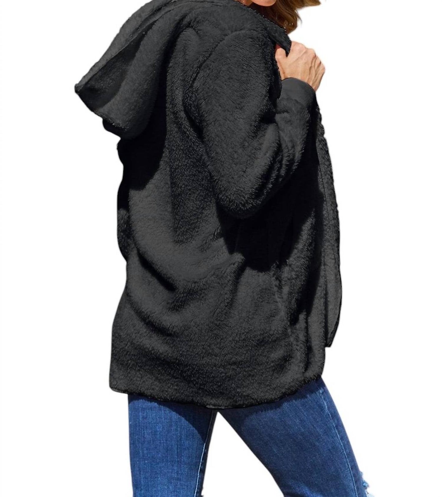 Double Take - Full Size Hooded Teddy Bear Jacket with Thumbholes
